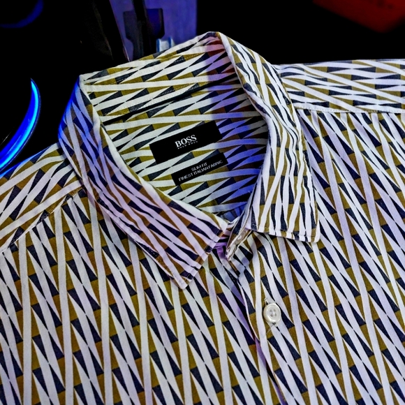 Hugo Boss Other - Hugo Boss Casual White and Brown Diamond Button Down Shirt Large